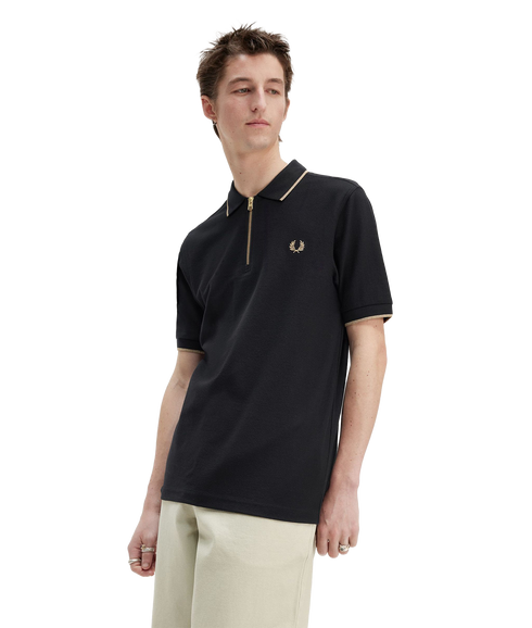 Crepe Piqué Polo Shirt - Black