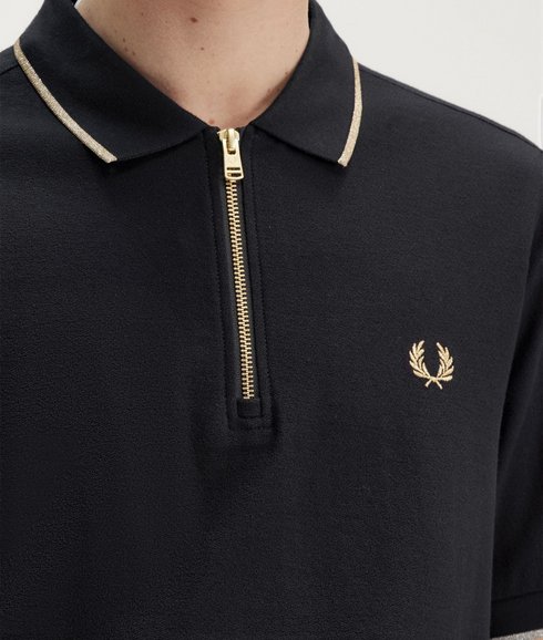 Crepe Piqué Polo Shirt - Black