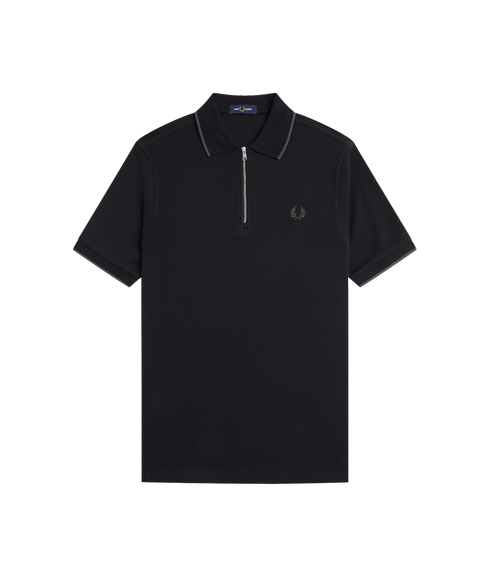 Textured Zip Polo - Black