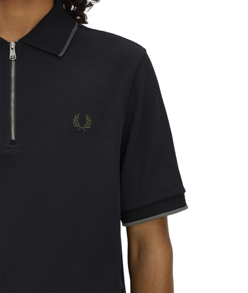 Textured Zip Polo - Black