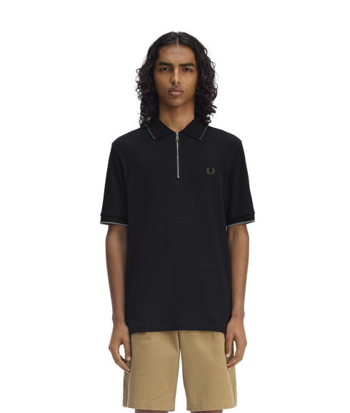 Textured Zip Polo - Black