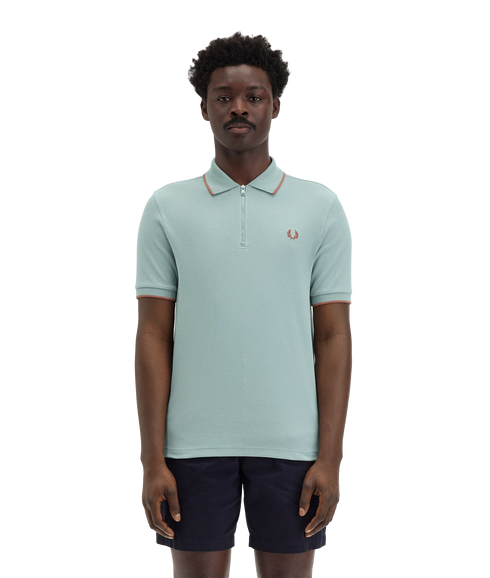 Textured Zip Polo - Blue