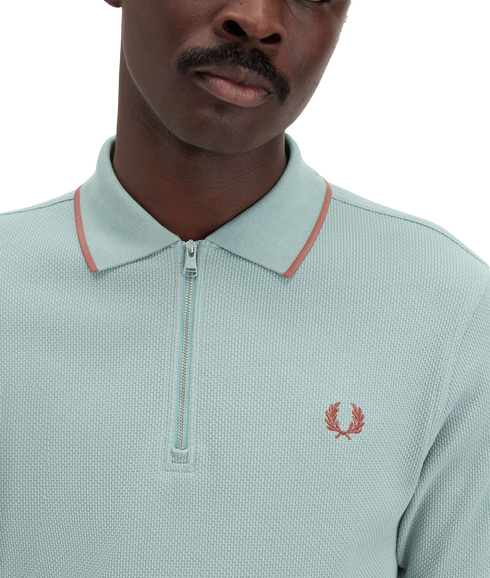 Textured Zip Polo - Blue