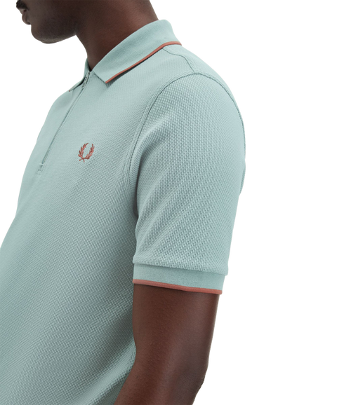Textured Zip Polo - Blue