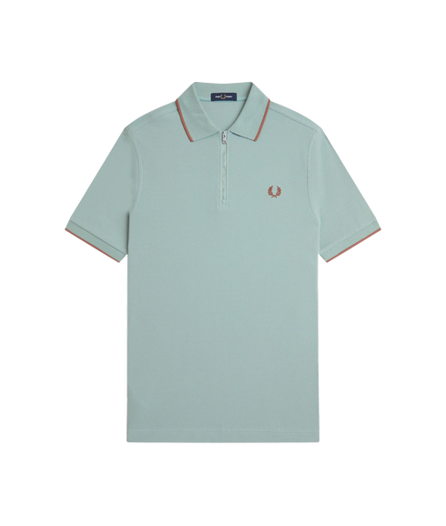 Textured Zip Polo - Blue