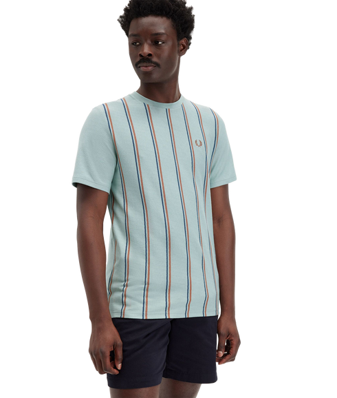 Striped Crepe Pique Tee - Blue