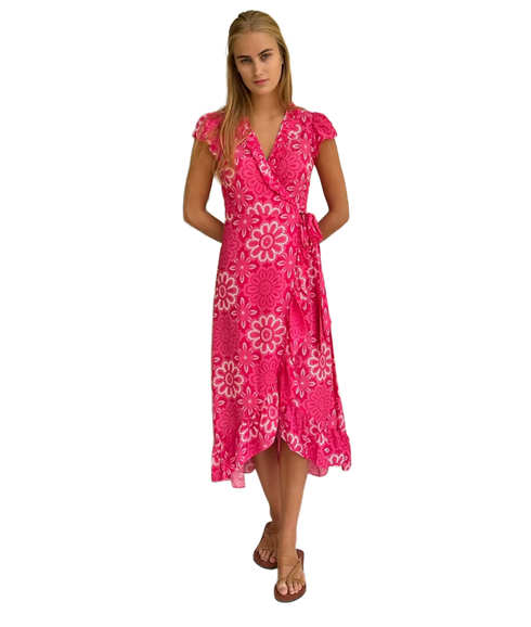Demi EcoVero Wrap Dress - White/Pink
