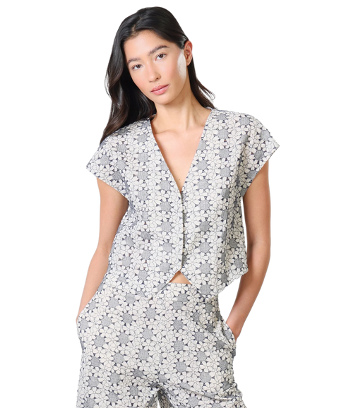 Gatsby Broderie Top - Navy