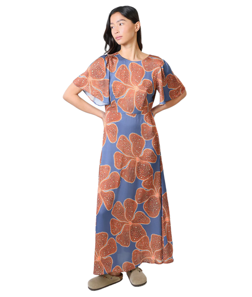 Rene Dress Tan Flower - Blue/Tan