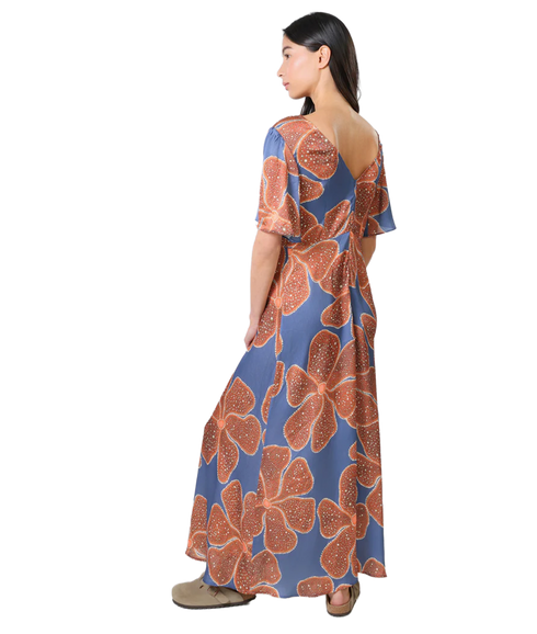 Rene Dress Tan Flower - Blue/Tan