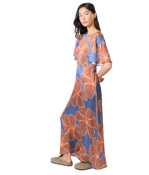 Rene Dress Tan Flower - Blue/Tan