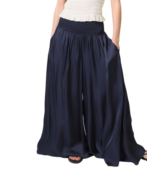 Aurora Wide Leg Satin Trouser - Navy