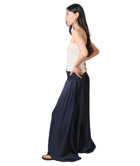 Aurora Wide Leg Satin Trouser - Navy