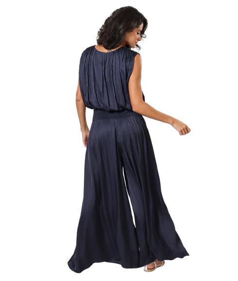 Aurora Wide Leg Satin Trouser - Navy