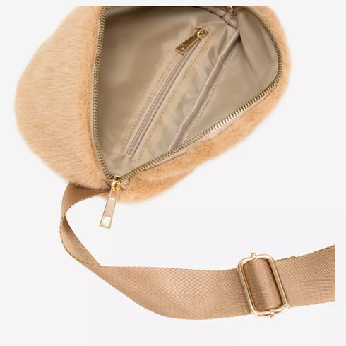 Faux Fur Sling Bag - Tan
