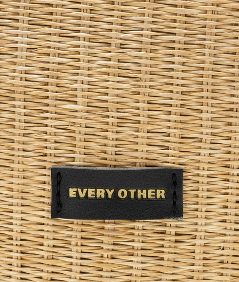 Straw Curved Top Grab Bag - Black