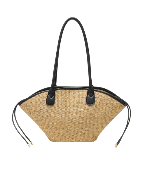 Straw Curved Top Grab Bag - Black