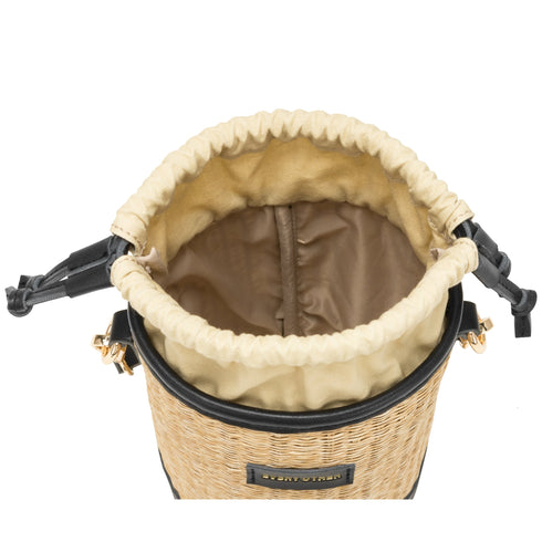 Straw Bucket Draw String Bag - Black