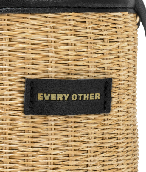 Straw Bucket Draw String Bag - Black