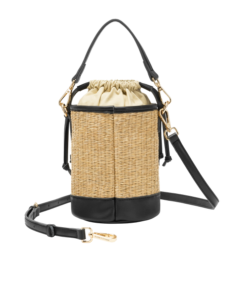 Straw Bucket Draw String Bag - Black