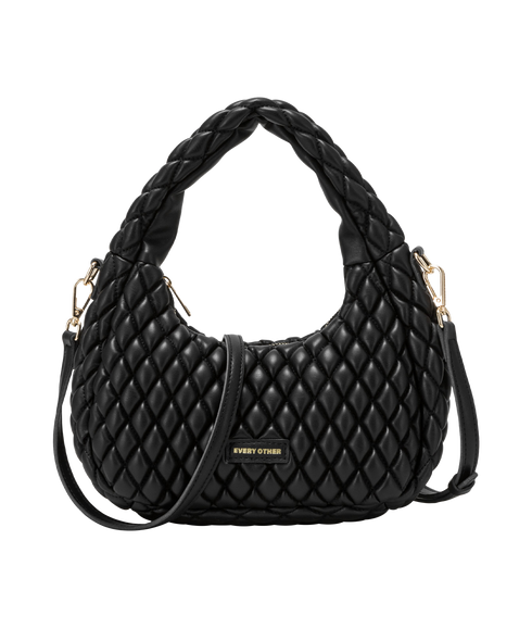 Quilted Grab/Crossbody Bag - Black