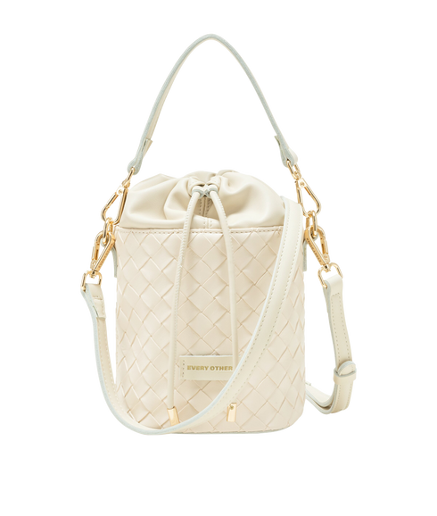 Woven Drawstring Bucket Bag - Off White