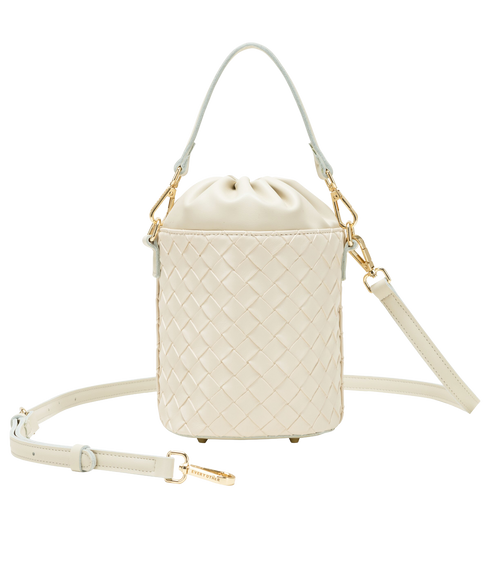 Woven Drawstring Bucket Bag - Off White