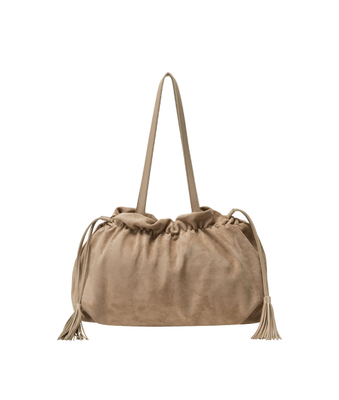Drawstring Tassle Shoulder Bag - Sand