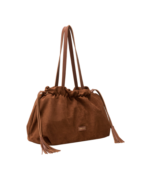 Drawstring Tassle Shoulder Bag - Brown