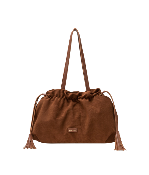 Drawstring Tassle Shoulder Bag - Brown