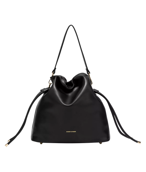 Draw String Shoulder Cross Body Bag - Black