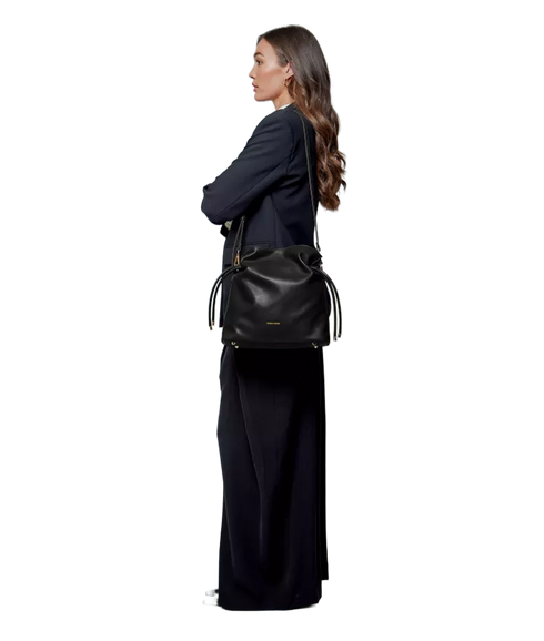 Draw String Shoulder Cross Body Bag - Black