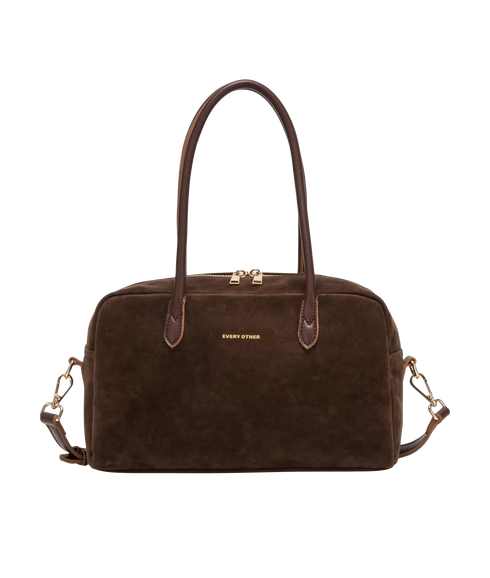 Suede Effect Bowling Bag - Brown