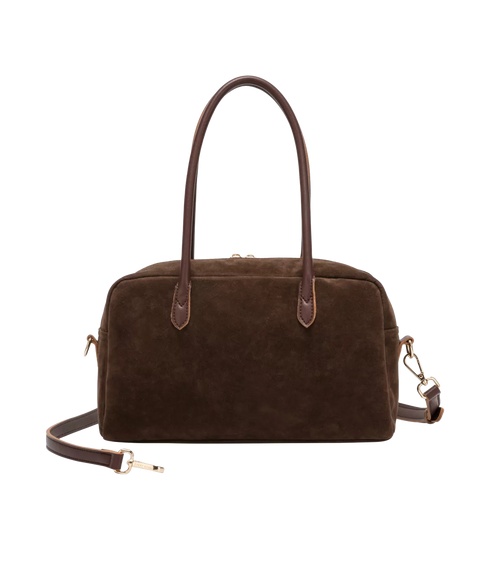 Suede Effect Bowling Bag - Brown