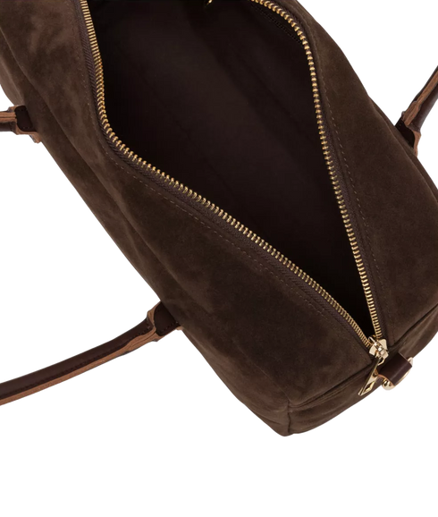 Suede Effect Bowling Bag - Brown