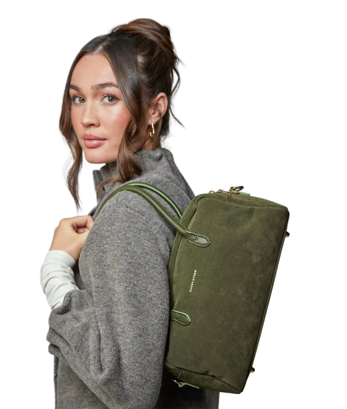 Suede Effect Bowling Bag - Khaki