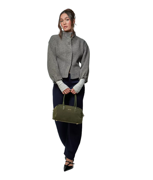 Suede Effect Bowling Bag - Khaki