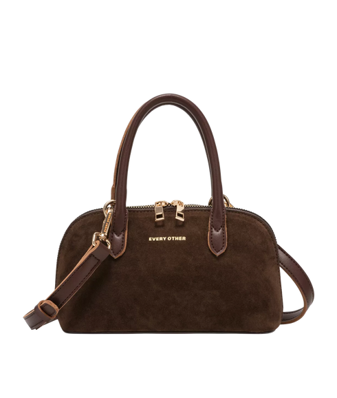 Suede Effect Mini Bowling Bag - Brown