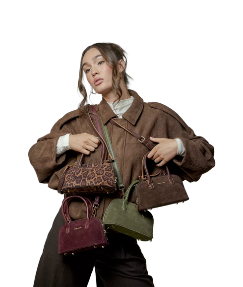 Suede Effect Mini Bowling Bag - Brown