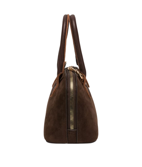 Suede Effect Mini Bowling Bag - Brown