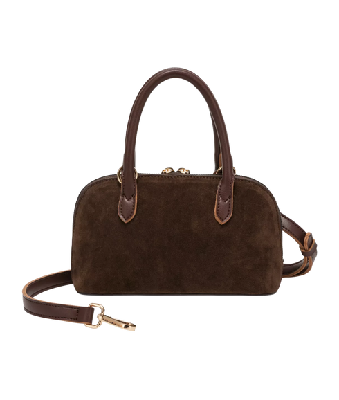 Suede Effect Mini Bowling Bag - Brown