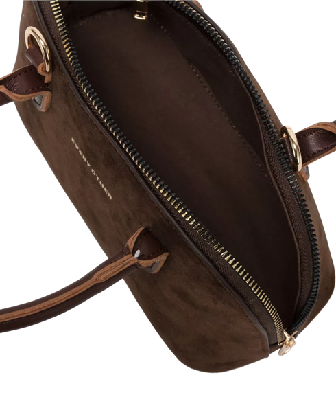 Suede Effect Mini Bowling Bag - Brown