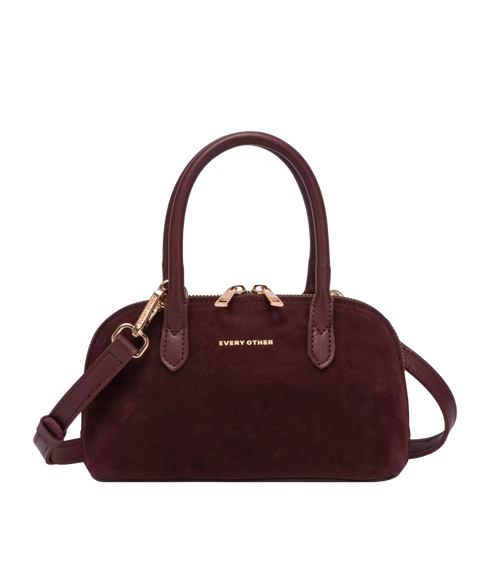 Suede Effect Mini Bowling Bag - Burgundy