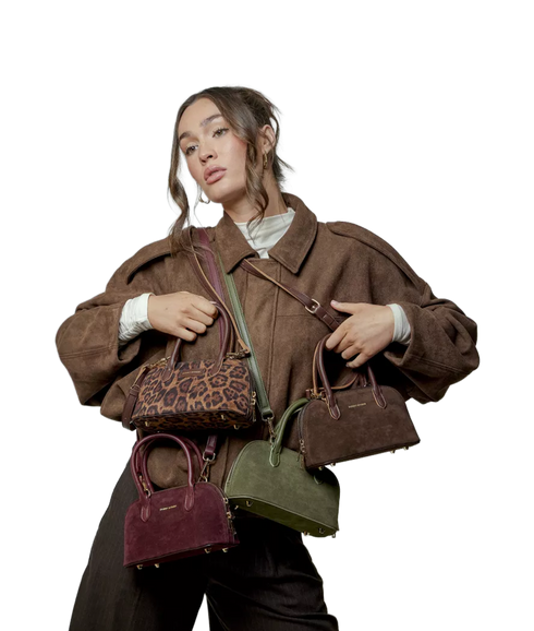 Suede Effect Mini Bowling Bag - Burgundy