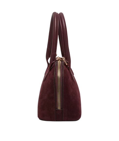 Suede Effect Mini Bowling Bag - Burgundy