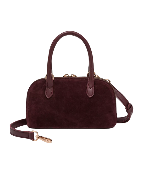 Suede Effect Mini Bowling Bag - Burgundy