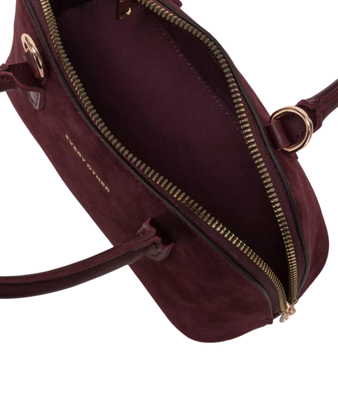 Suede Effect Mini Bowling Bag - Burgundy