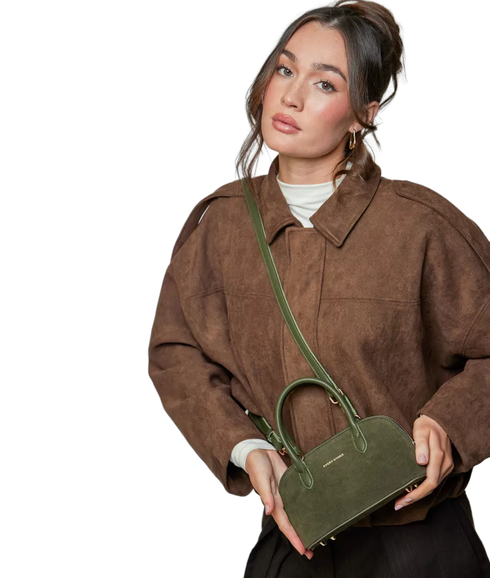 Suede Effect Mini Bowling Bag - Khaki