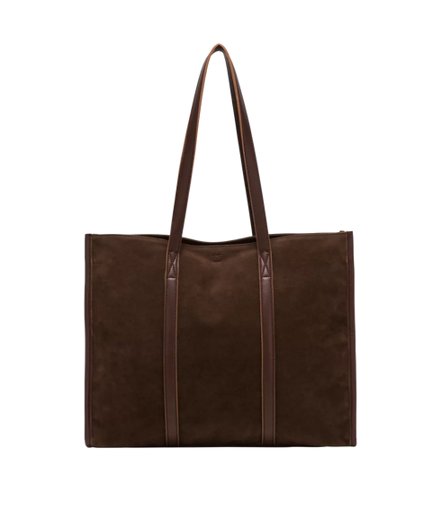 Suede Effect Large Tote Bag - Brown