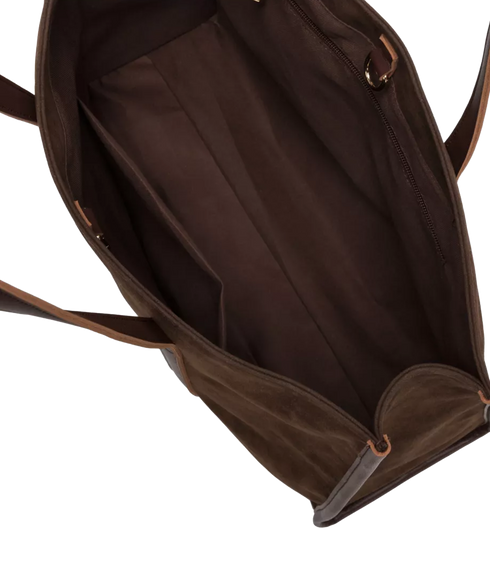 Suede Effect Large Tote Bag - Brown